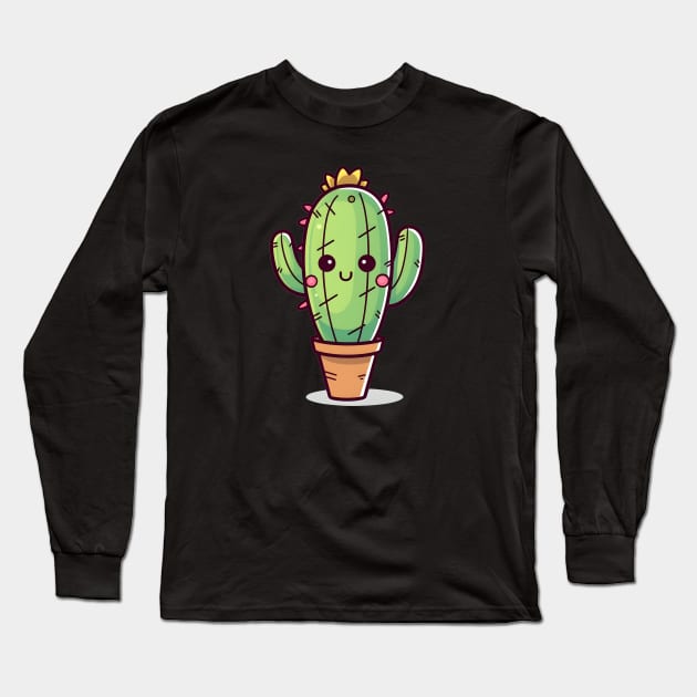 Kawaii smiling cactus Long Sleeve T-Shirt by Clearmind Arts